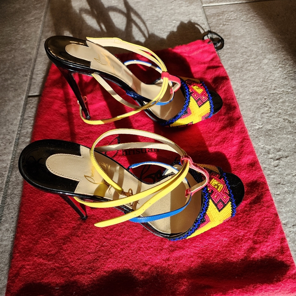 Louboutin Tipika Colorful Strappy Beaded Women's Heels